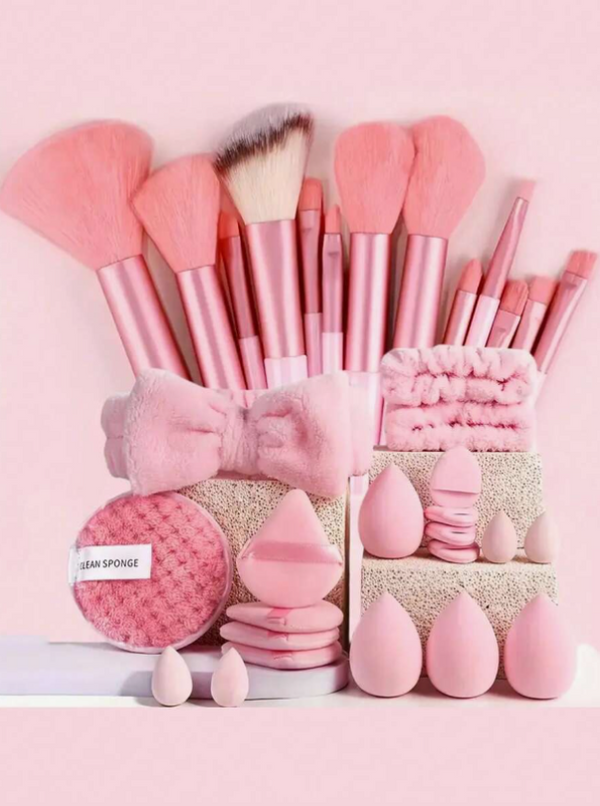 33-Piece Professional Makeup Tools Set – Brushes, Sponges, Puffs & Accessories
