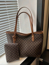 Monogram Tote Bag with Matching Pouch – Brown & Beige