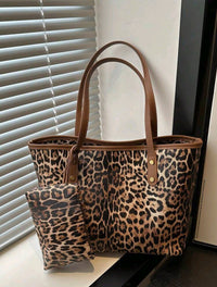 Monogram Tote Bag with Matching Pouch – Brown & Beige